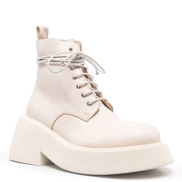 Marsèll Microne Chunky Ivory White Leather Round Toe Platform Lace Up Boots 36 - Picture 1 of 11